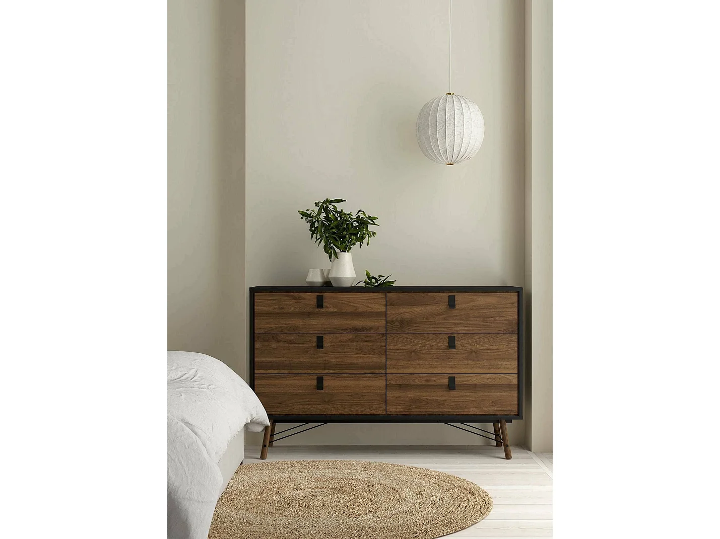 Buffet Dsalvett, Buffet du salon, Commode de salon, Garde-manger de cuisine, 150x40 h95 cm, Noir et Noyer