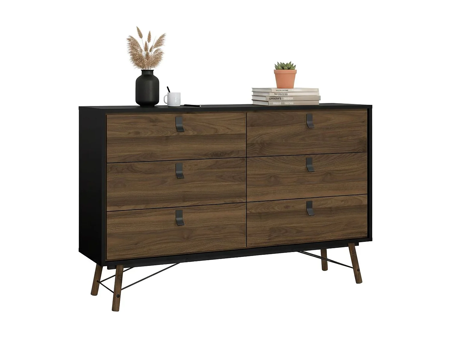 Aparador Dsalvett, Buffet de sala, Aparador de sala, Despensa de cozinha, 150x40 h95 cm, Preto e Nogueira