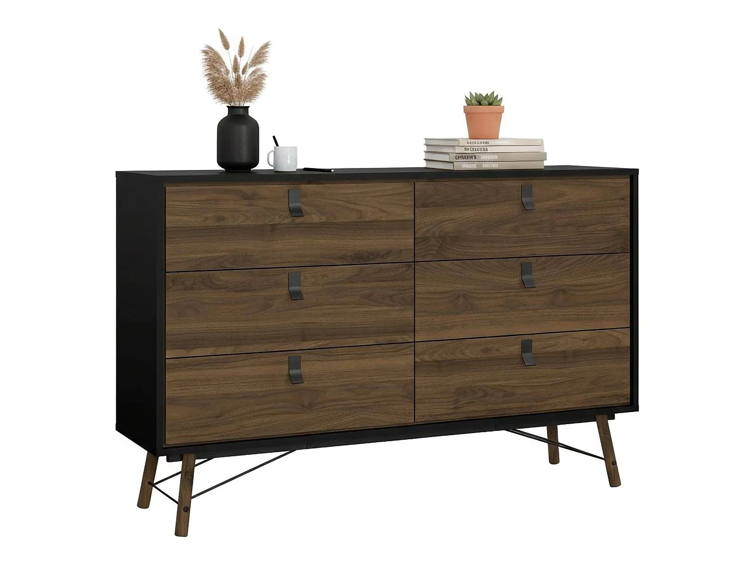 Buffet Dsalvett, Buffet du salon, Commode de salon, Garde-manger de cuisine, 150x40 h95 cm, Noir et Noyer
