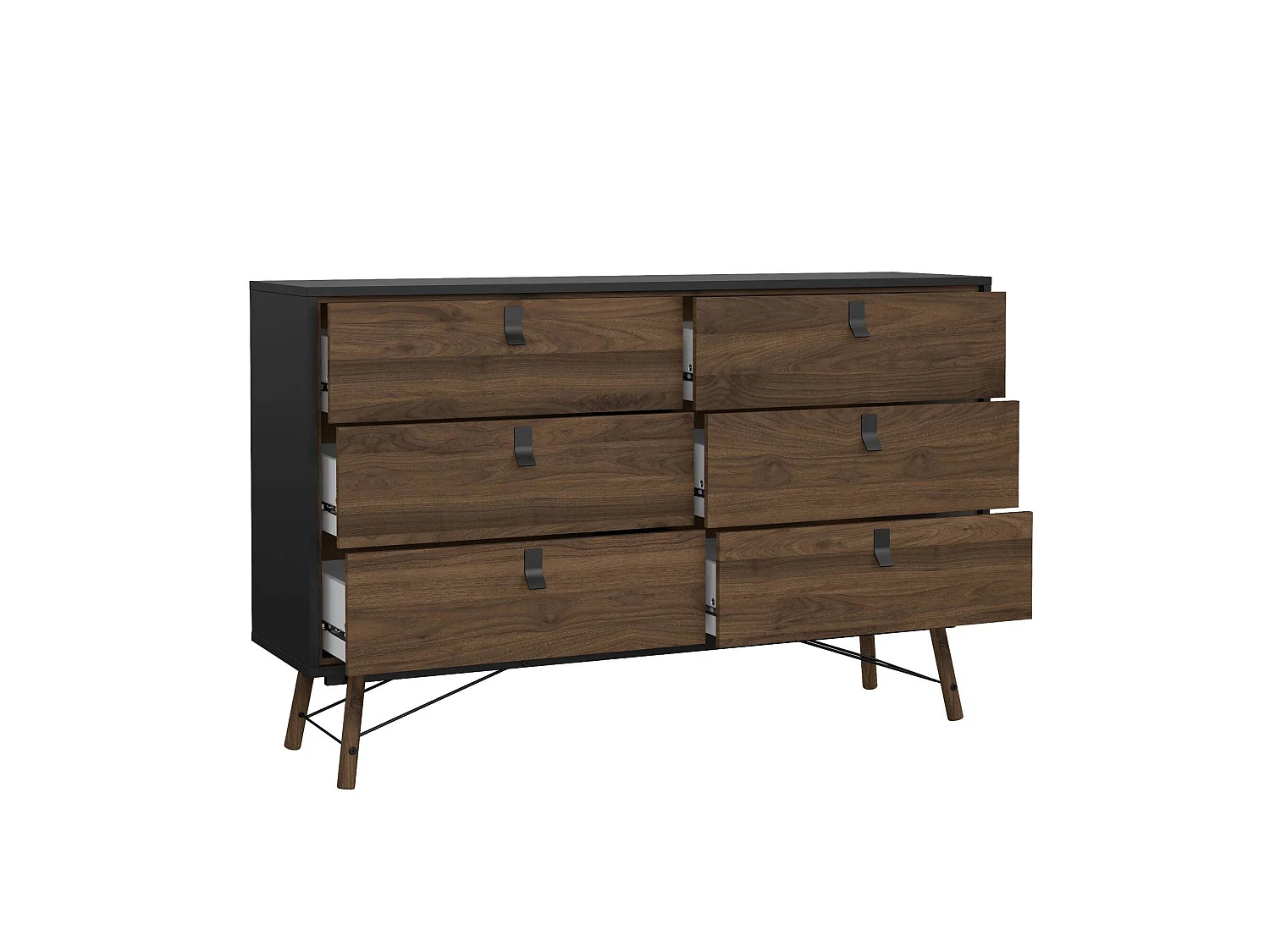 Buffet Dsalvett, Buffet du salon, Commode de salon, Garde-manger de cuisine, 150x40 h95 cm, Noir et Noyer