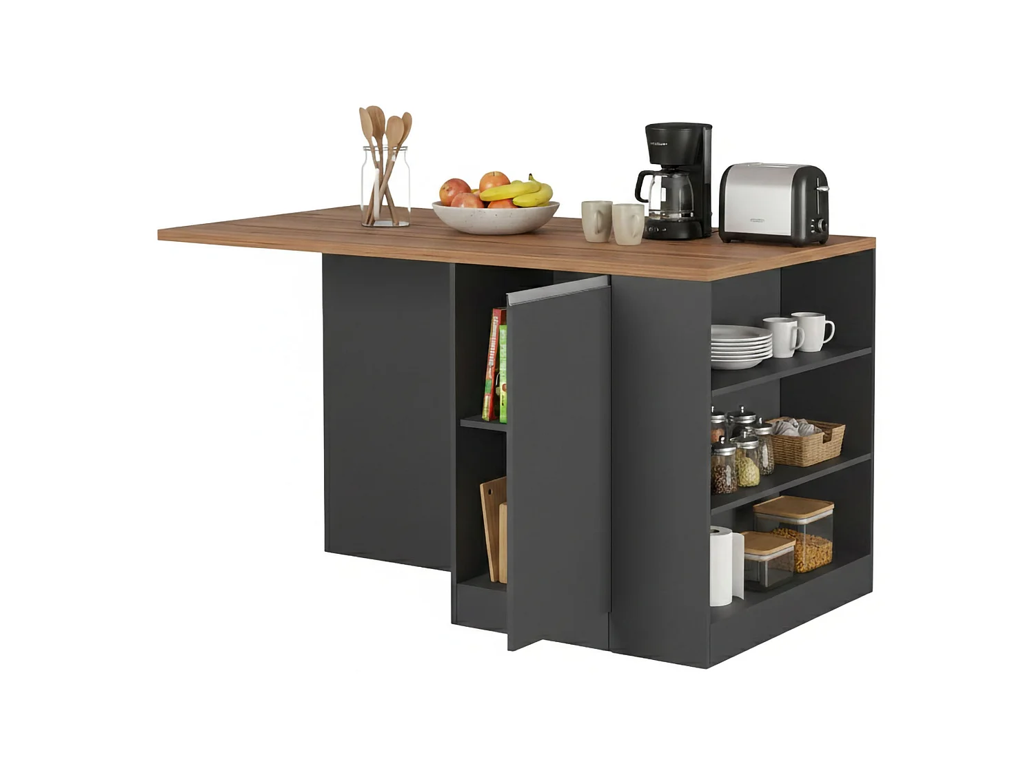 ÃŽlot de cuisine Dcannaval, Armoire polyvalente, Meuble de kitchenette, Table auxiliaire, 100% Made in Italy, 160x90h90 cm, Anthracite et Chêne