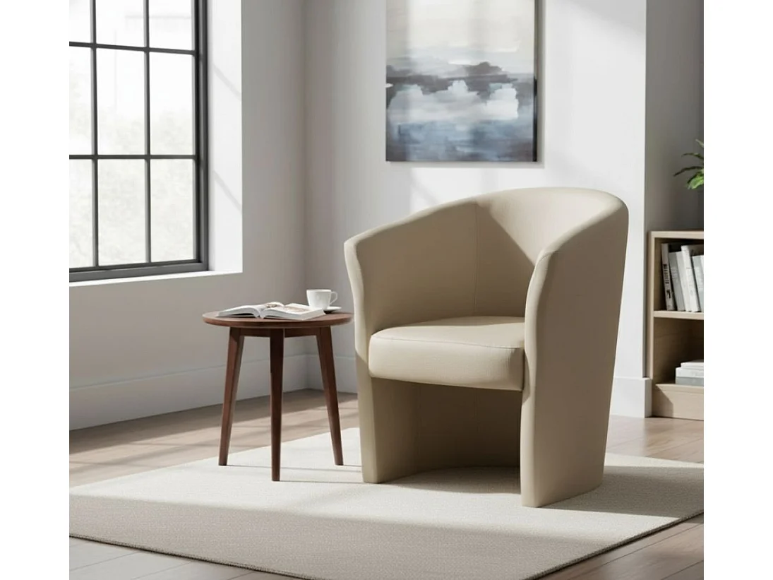 Fauteuil Dpanett, Fauteuil de salon, Siège rembourré, Chaise avec accoudoirs en éco-cuir, 64x63h76 cm, Beige
