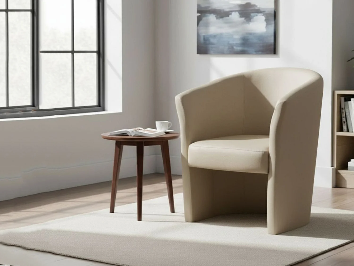 Fauteuil Dpanett, Fauteuil de salon, Siège rembourré, Chaise avec accoudoirs en éco-cuir, 64x63h76 cm, Beige