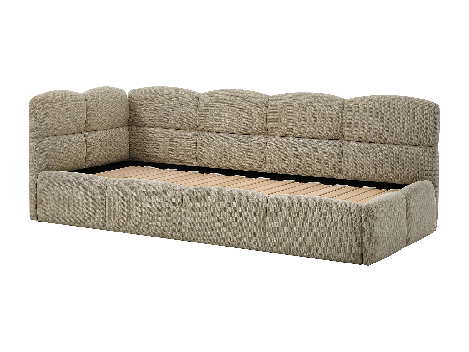 Lit gigogne 2 x 80 x 200 cm – Avec sommier peigne – Tissu texturé – Taupe + Matelas – PLURANIO