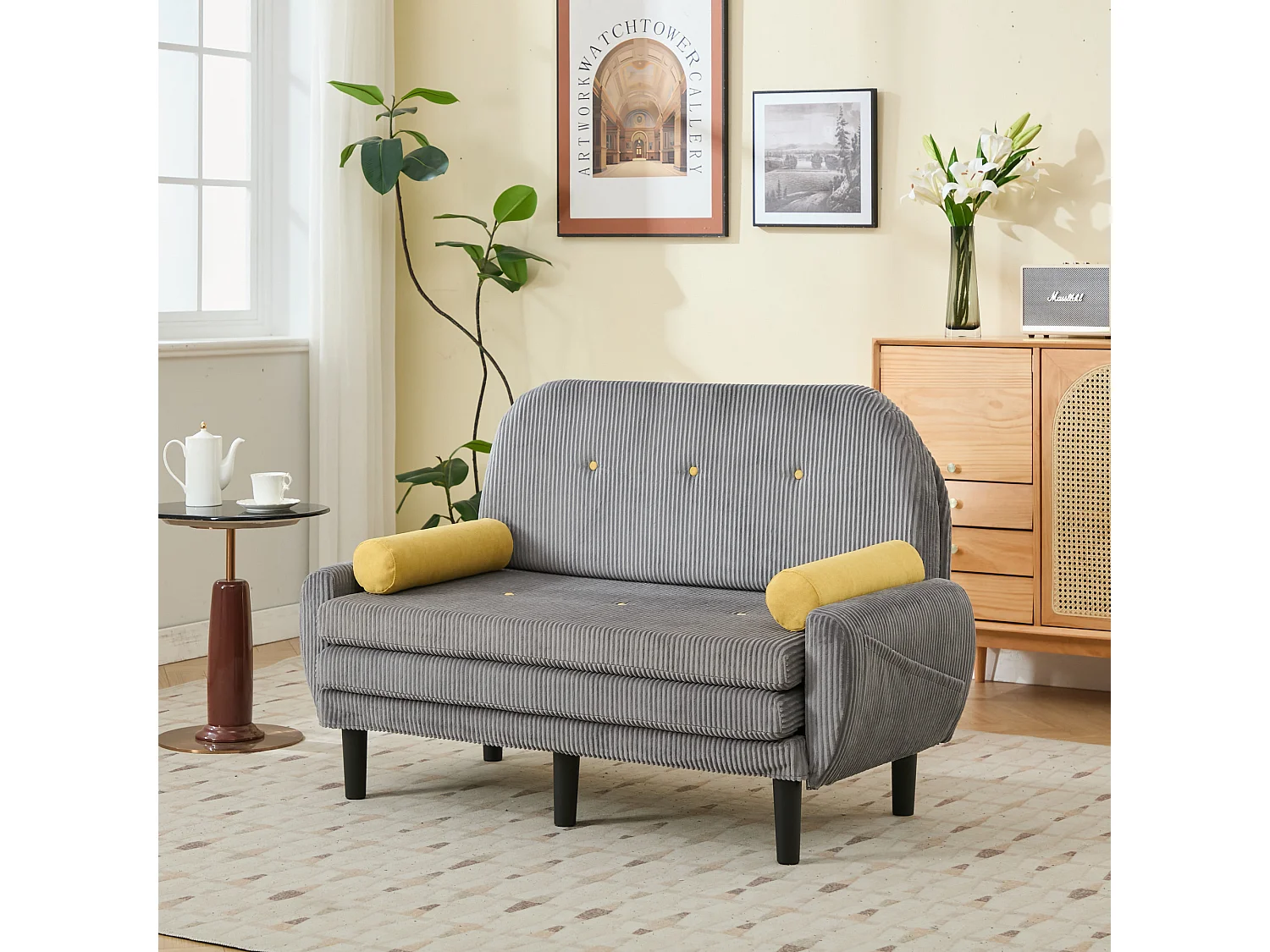 Canapé loveseat en velours côtelé Gris avec rangement intégré