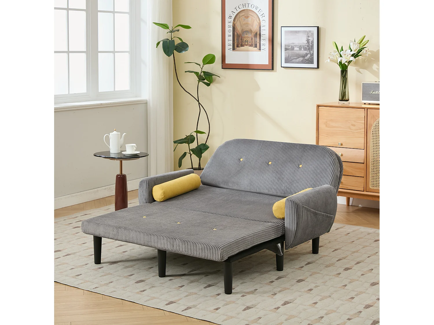 Canapé loveseat en velours côtelé Gris avec rangement intégré