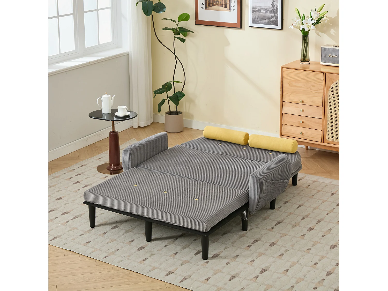 Canapé loveseat en velours côtelé Gris avec rangement intégré