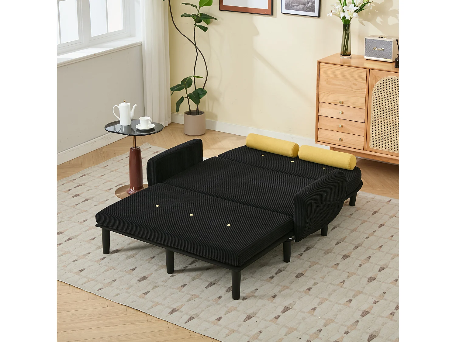 Canapé loveseat en velours côtelé noir avec rangement intégré