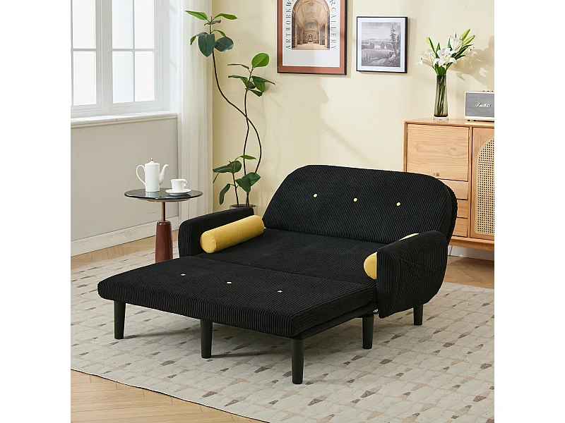 Canapé loveseat en velours côtelé noir avec rangement intégré