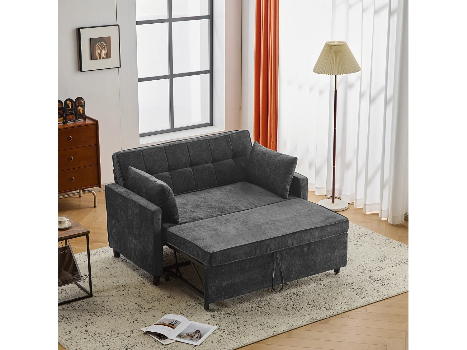 Canapé convertible 2 places en tissu chenille avec dossier réglable