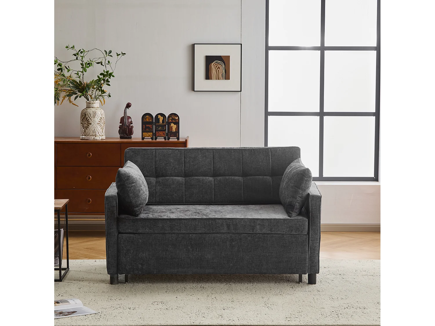 Canapé convertible 2 places en tissu chenille avec dossier réglable