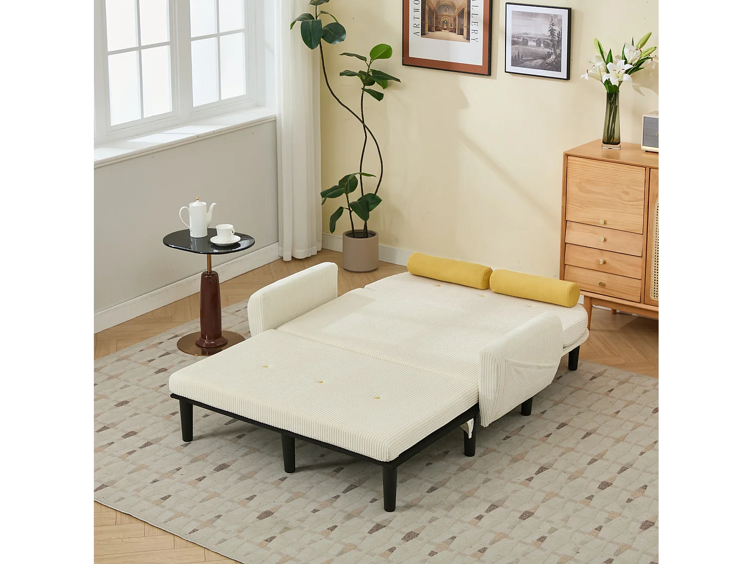 Canapé loveseat en velours côtelé noir avec rangement intégré