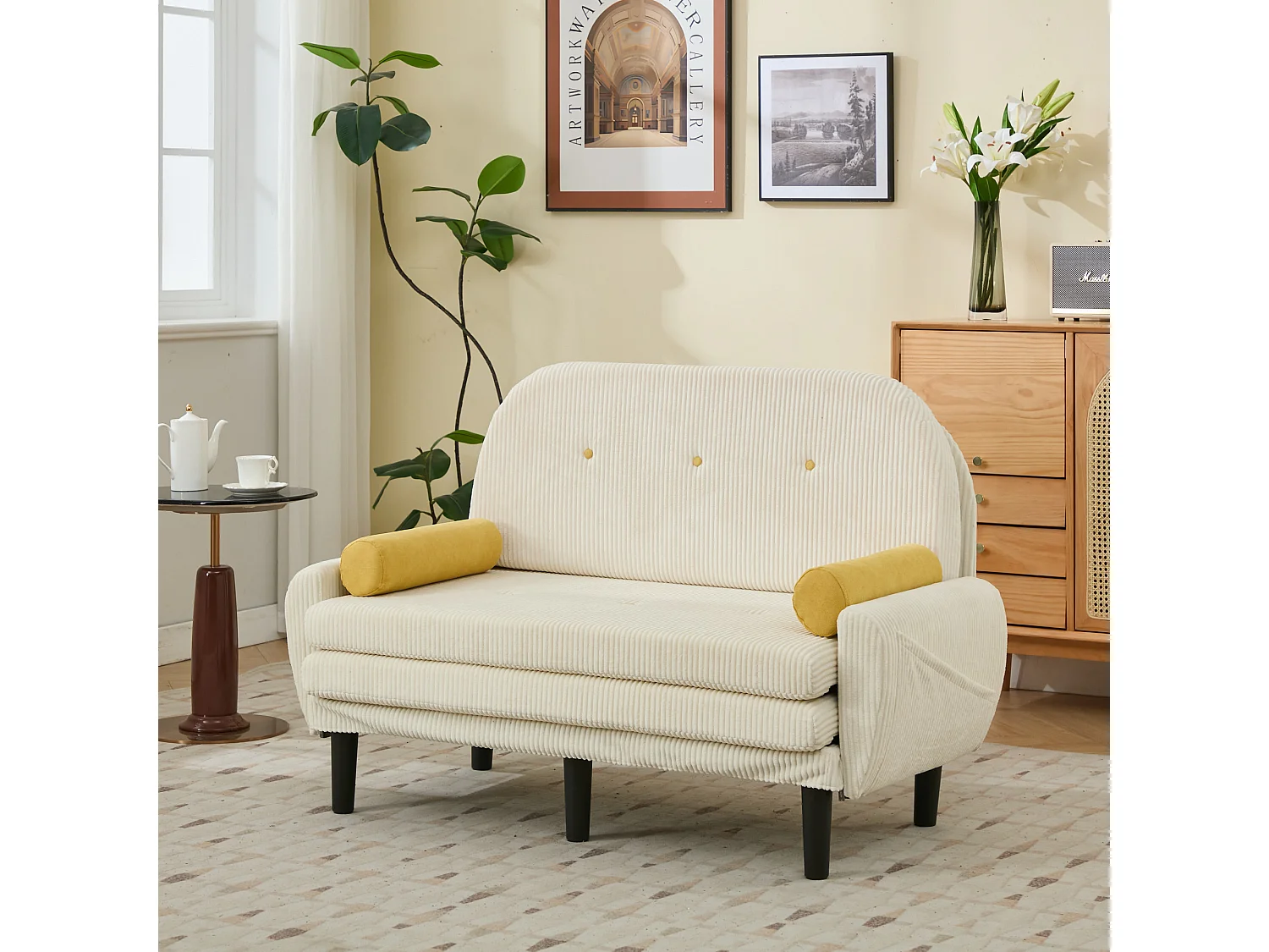 Canapé loveseat en velours côtelé noir avec rangement intégré