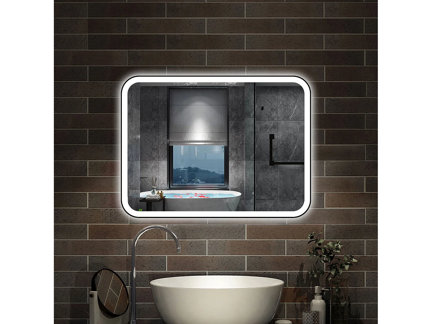 AICA ESPEJO Espejo de baño 90 x 70cm, con función antivaho,con luz de 3 colores,brillo ajustable,función de memoria agapada