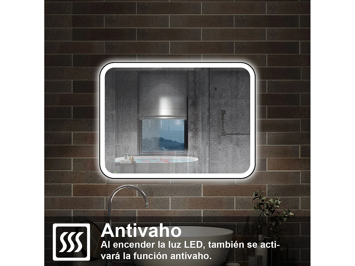 AICA ESPEJO Espejo de baño 90 x 70cm, con función antivaho,con luz de 3 colores,brillo ajustable,función de memoria agapada