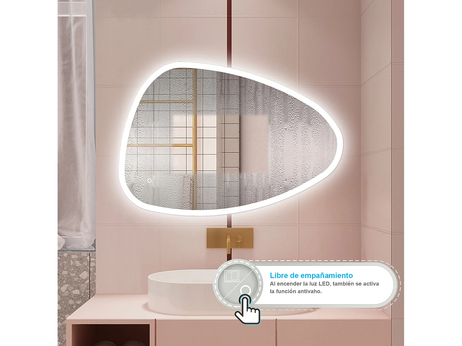 AICA ESPEJO ESPEJO de BAÑO 80 x 65 cm Luz de 3 Colores+ Antivaho+ Brillo Ajustable+ Memoria de Agapada