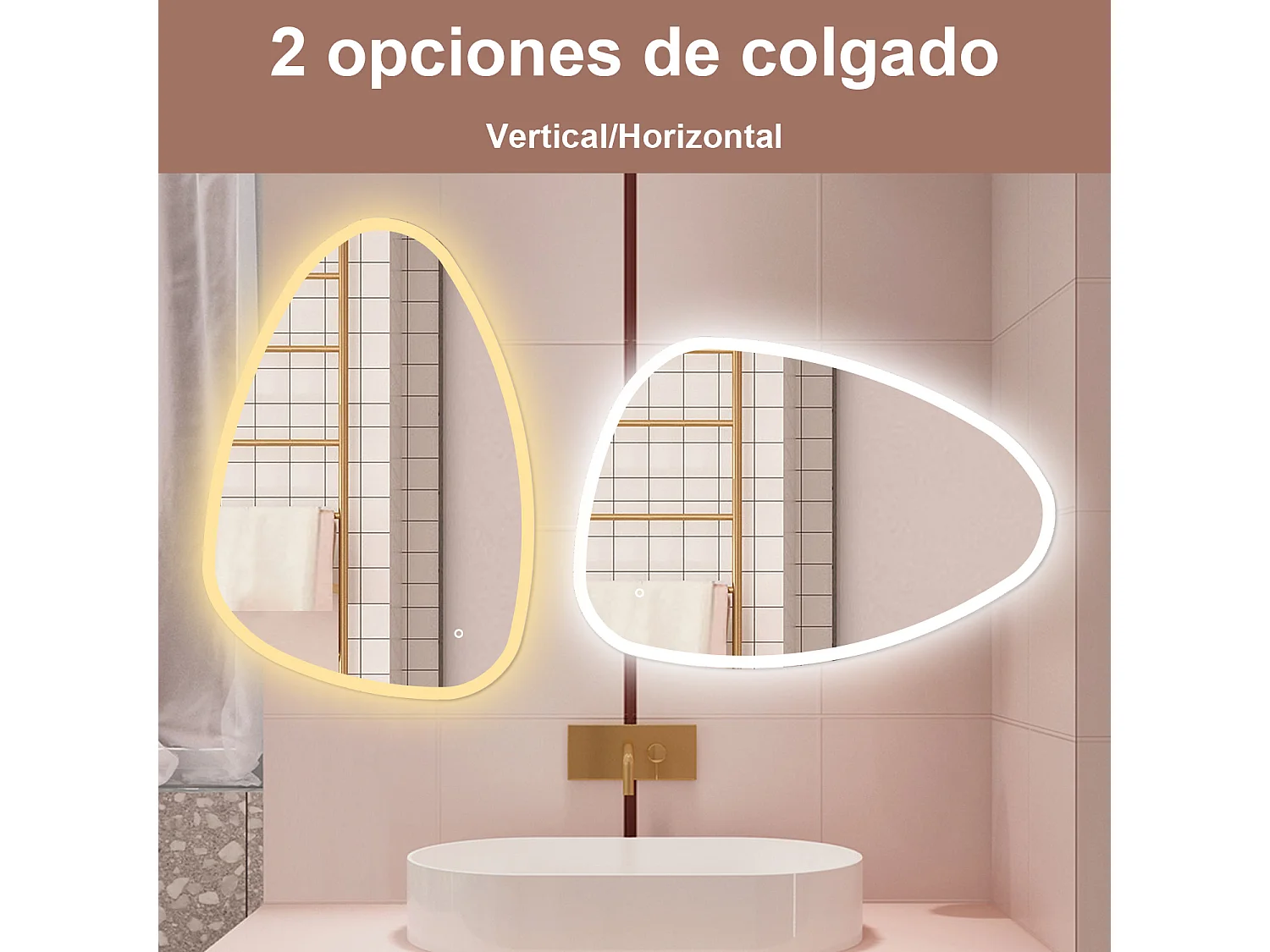 AICA ESPEJO ESPEJO de BAÑO 80 x 65 cm Luz de 3 Colores+ Antivaho+ Brillo Ajustable+ Memoria de Agapada