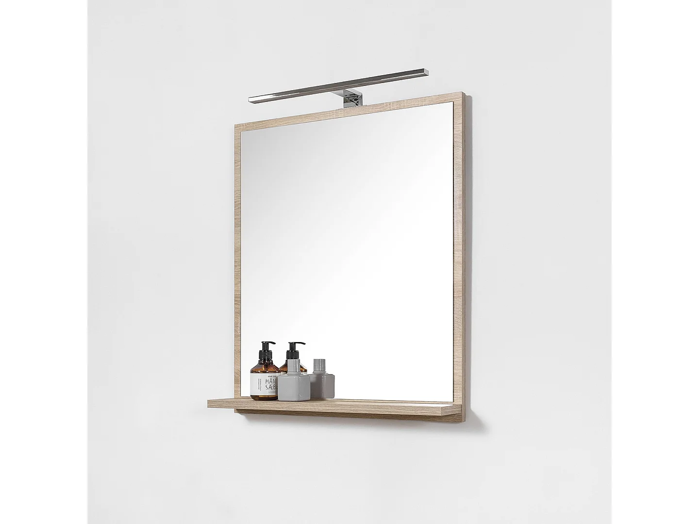 Miroir de salle de bain LED 70x60 cm avec étagères en bois de Sonoma