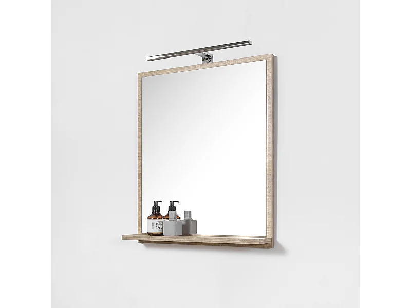 Miroir de salle de bain LED 70x60 cm avec étagères en bois de Sonoma