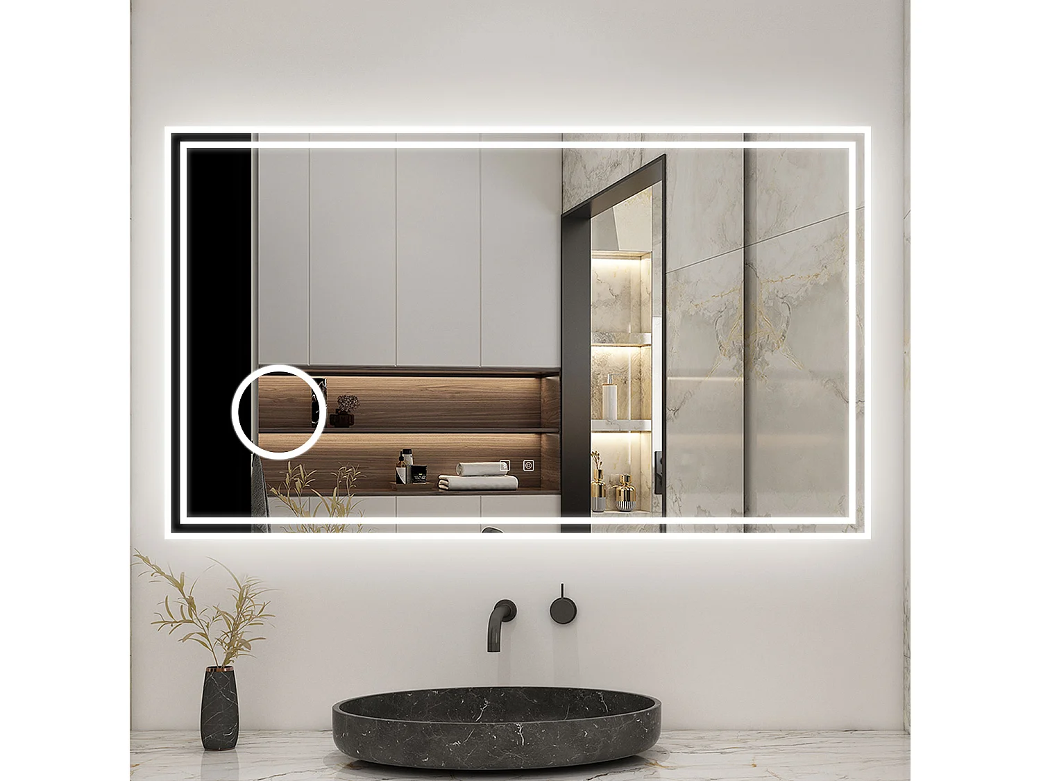 AICA espejo 100 x 60 cm,rectangular,con función antivaho,Bluetooth，lupa 3x,con luz de 3 colores,brillo ajustable,función de memoria agapada