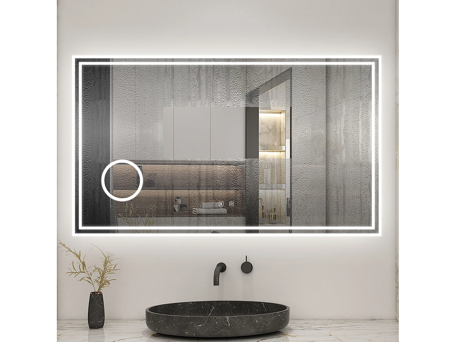 AICA espejo 100 x 60 cm,rectangular,con función antivaho,Bluetooth，lupa 3x,con luz de 3 colores,brillo ajustable,función de memoria agapada