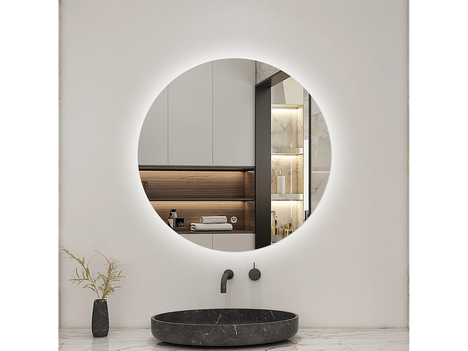 Miroir lumineux Rond 60cm avec Dimmable, Miroir salle de bain IP44 HD Verre