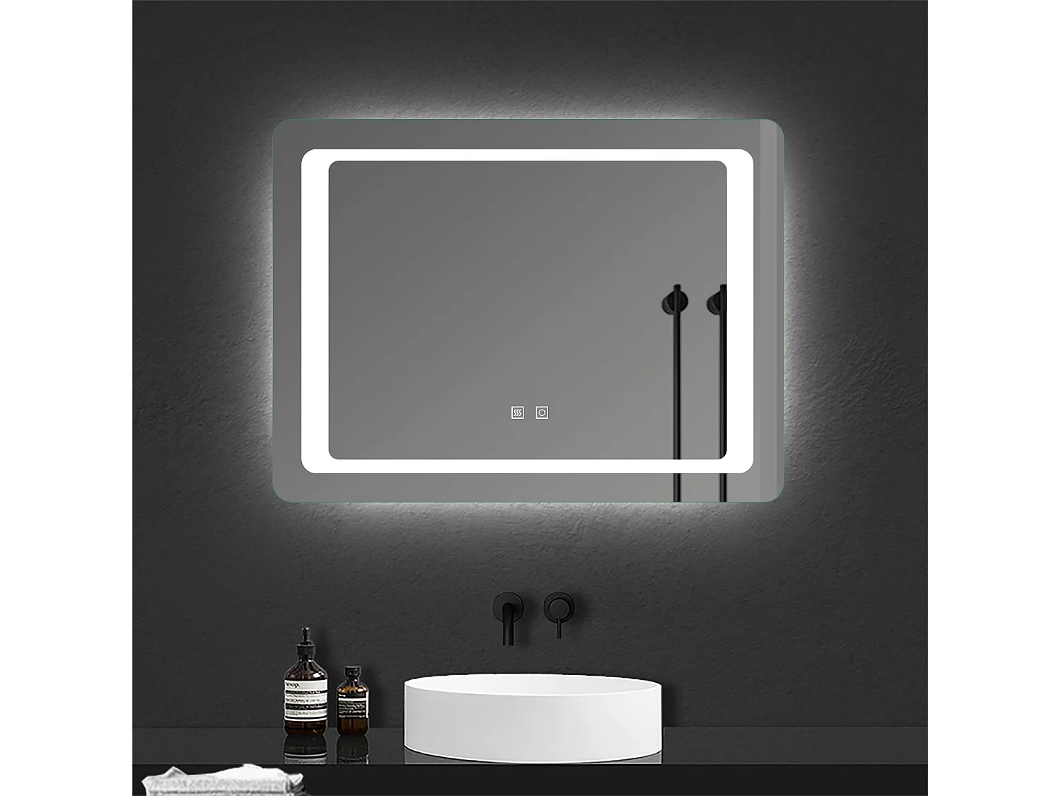 AICA espejo 90 x 65 cm ,rectangular ,luz led,antivaho y brillo regulable,función de memoria agapada