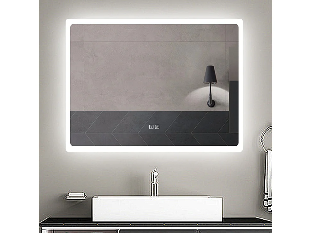 AICA espejo 800 x 600 mm,con función antivaho,Bluetooth, espejo con luz de 3 colores,brillo ajustable,función de memoria agapada