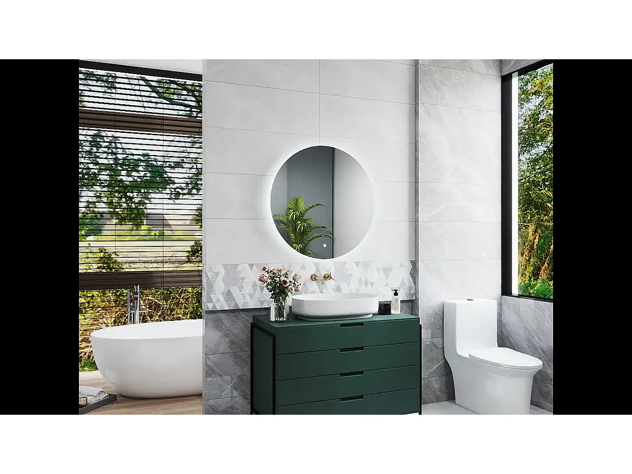Miroir lumineux Rond 70cm avec Dimmable, Miroir salle de bain IP44 HD Verre
