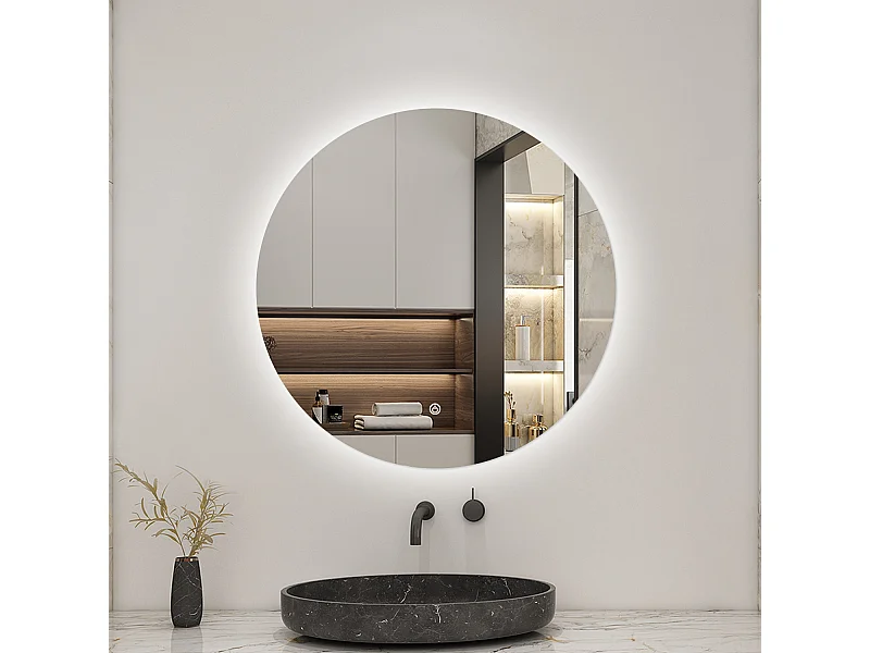 Miroir lumineux Rond 70cm avec Dimmable, Miroir salle de bain IP44 HD Verre