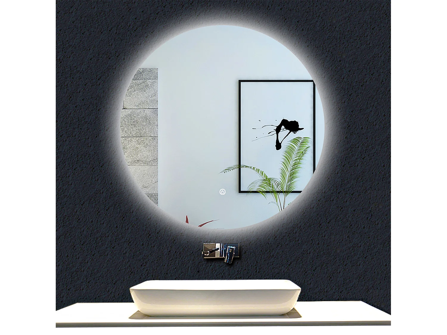 AICA Espejo 100 x 100 cm ,redondo,luz led,con función antivaho,brillo ajustable,función de memoria agapada