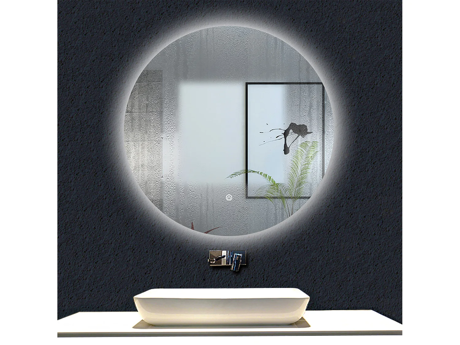 AICA Espejo 100 x 100 cm ,redondo,luz led,con función antivaho,brillo ajustable,función de memoria agapada