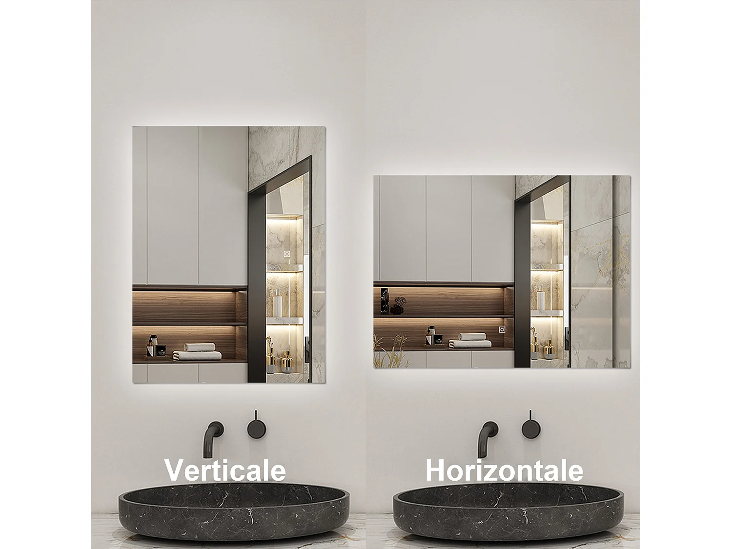 Miroir lumineux Rectangle 100x60cm avec Dimmable, Miroir salle de bain IP44 HD Verre