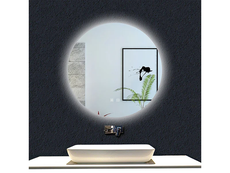 AICA espejo 70 x 70 cm,rectangular,con función antivaho,con luz de 3 colores,brillo ajustable,función de memoria agapada