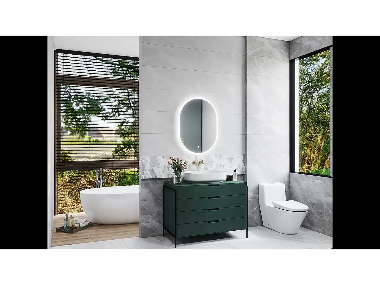 Miroir lumineux Ovale 50x90cm avec Dimmable, Miroir salle de bain IP44 HD Verre