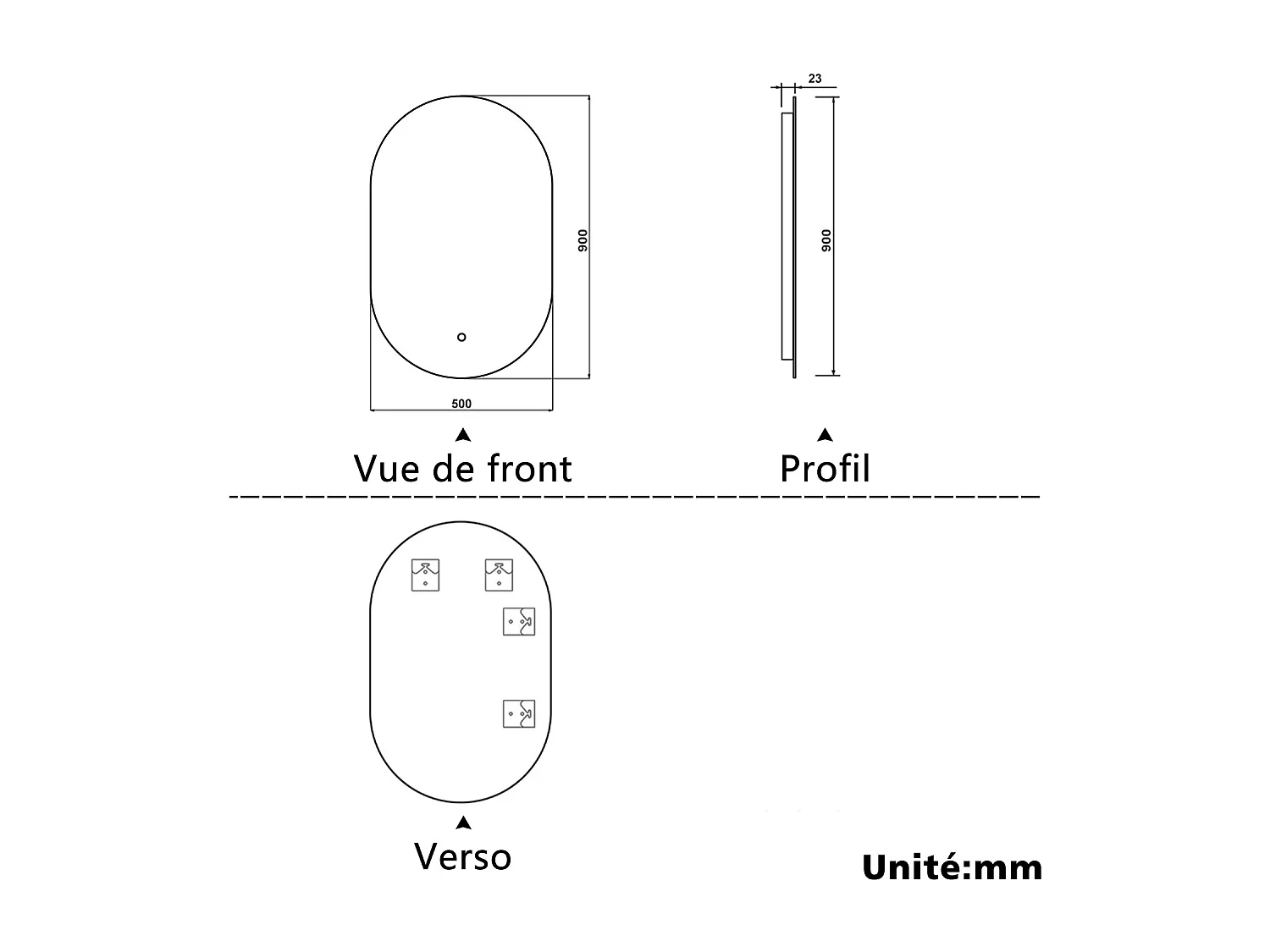 Miroir lumineux Ovale 50x90cm avec Dimmable, Miroir salle de bain IP44 HD Verre