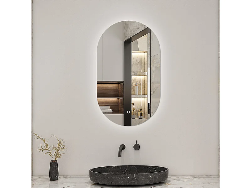 Miroir lumineux Ovale 60x100cm avec Dimmable, Miroir salle de bain IP44 HD Verre