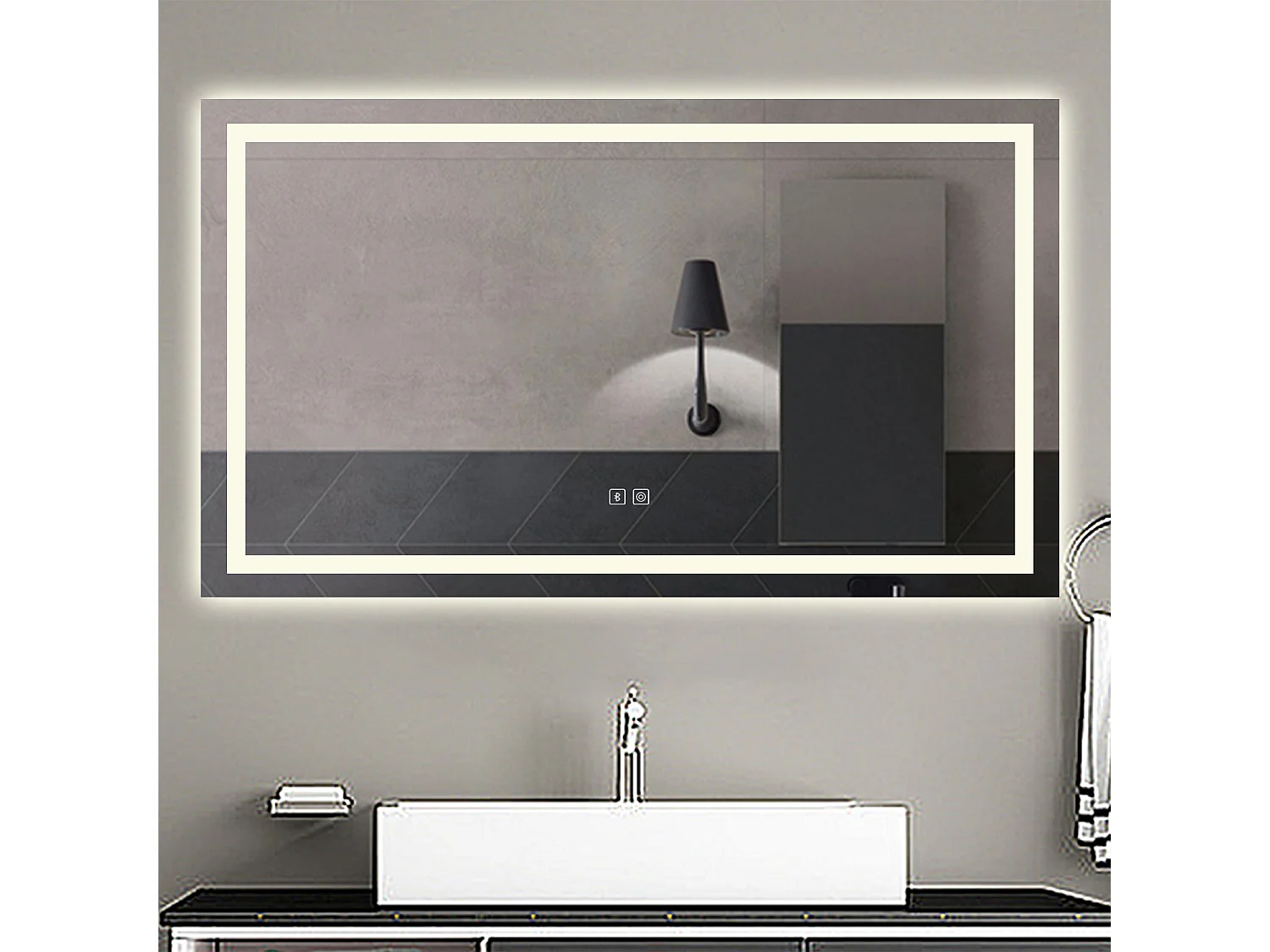 AICA espejo 140 x 80 cm,rectangular,con función antivaho,Bluetooth，espejo con luz de 3 colores,brillo ajustable,función de memoria agapada
