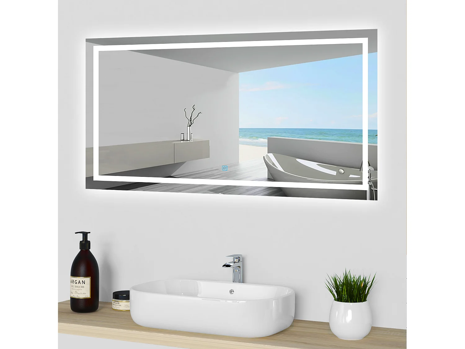 AICA espejo 100 x 60 cm,rectangular,con función antivaho,con luz de 3 colores,brillo ajustable,función de memoria agapada