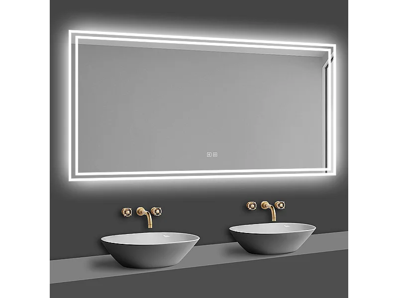 AICA espejo 1400 x 800 mm,rectangular,con función antivaho,Bluetooth，espejo con luz de 3 colores,brillo ajustable,función de memoria agapada