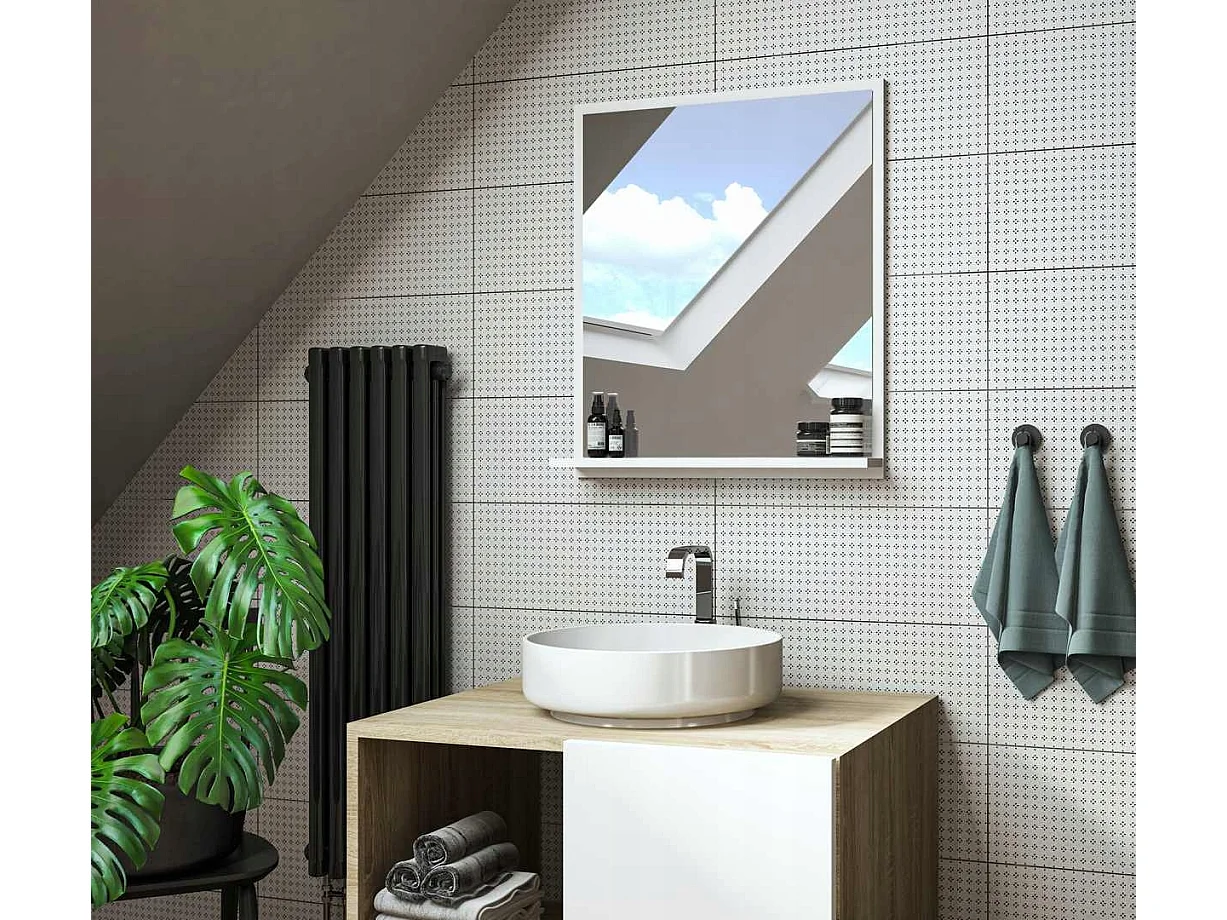Miroir de Salle de Bain LED 70x60 cm avec Étagères Blanches