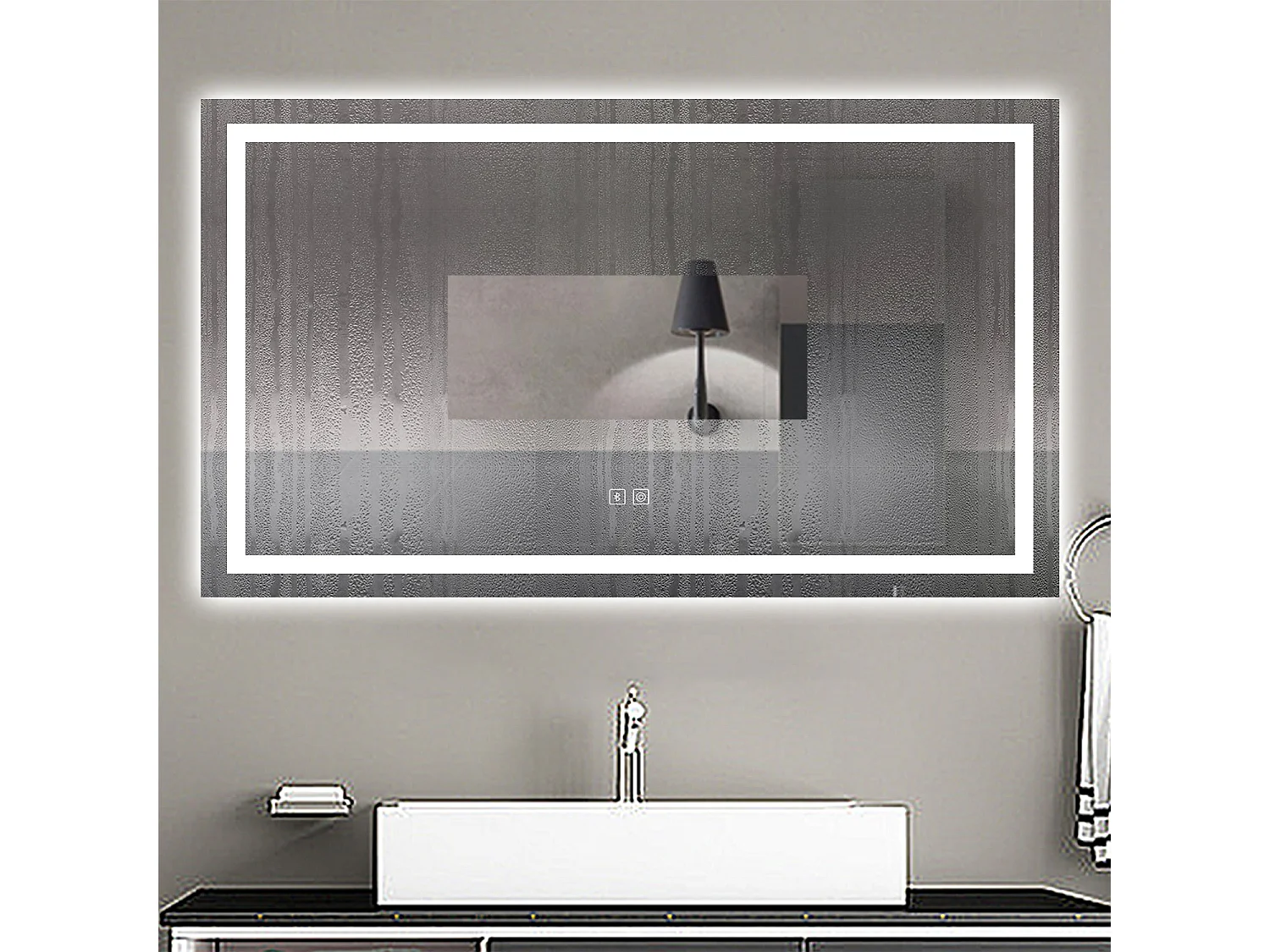 AICA espejo 160 x 80 cm,rectangular,con función antivaho,Bluetooth，espejo con luz de 3 colores,brillo ajustable,función de memoria agapada