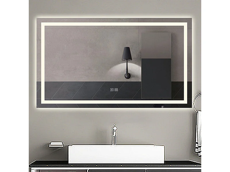 AICA espejo 160 x 80 cm,rectangular,con función antivaho,Bluetooth，espejo con luz de 3 colores,brillo ajustable,función de memoria agapada