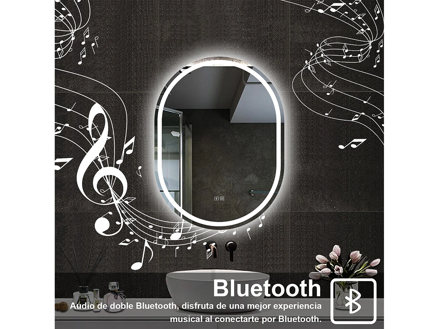 AICA espejo 60 x 80 cm, antivaho,con luz de 3 colores y bluetooyh