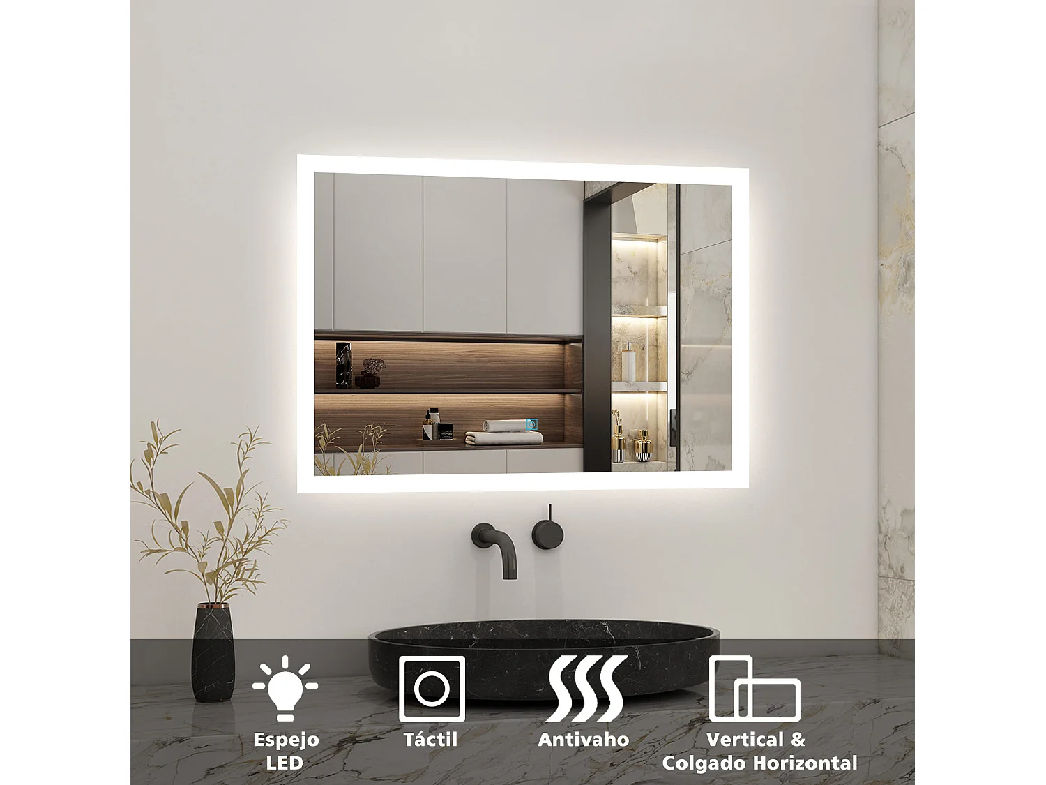 AICA espejo 600 x 500 mm ,rectangular ,luz led,antivaho y brillo regulable,función de memoria agapada