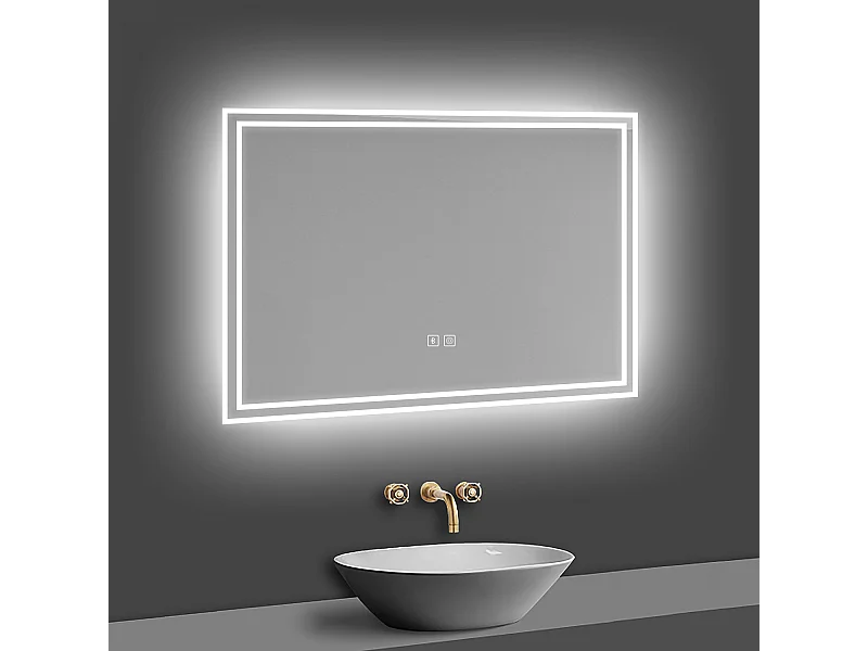 AICA espejo 800 x 600 mm,rectangular,con función antivaho,Bluetooth, espejo con luz de 3 colores,brillo ajustable,función de memoria agapada