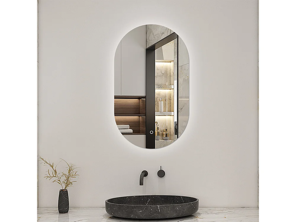Miroir lumineux Ovale 45x75cm avec Dimmable, Miroir salle de bain IP44 HD Verre