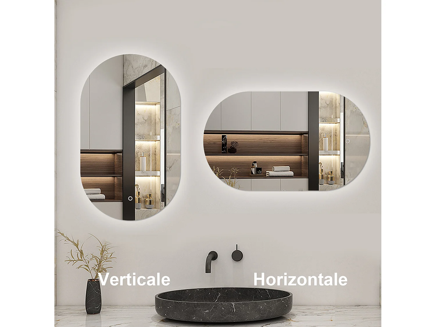 Miroir lumineux Ovale 45x75cm avec Dimmable, Miroir salle de bain IP44 HD Verre