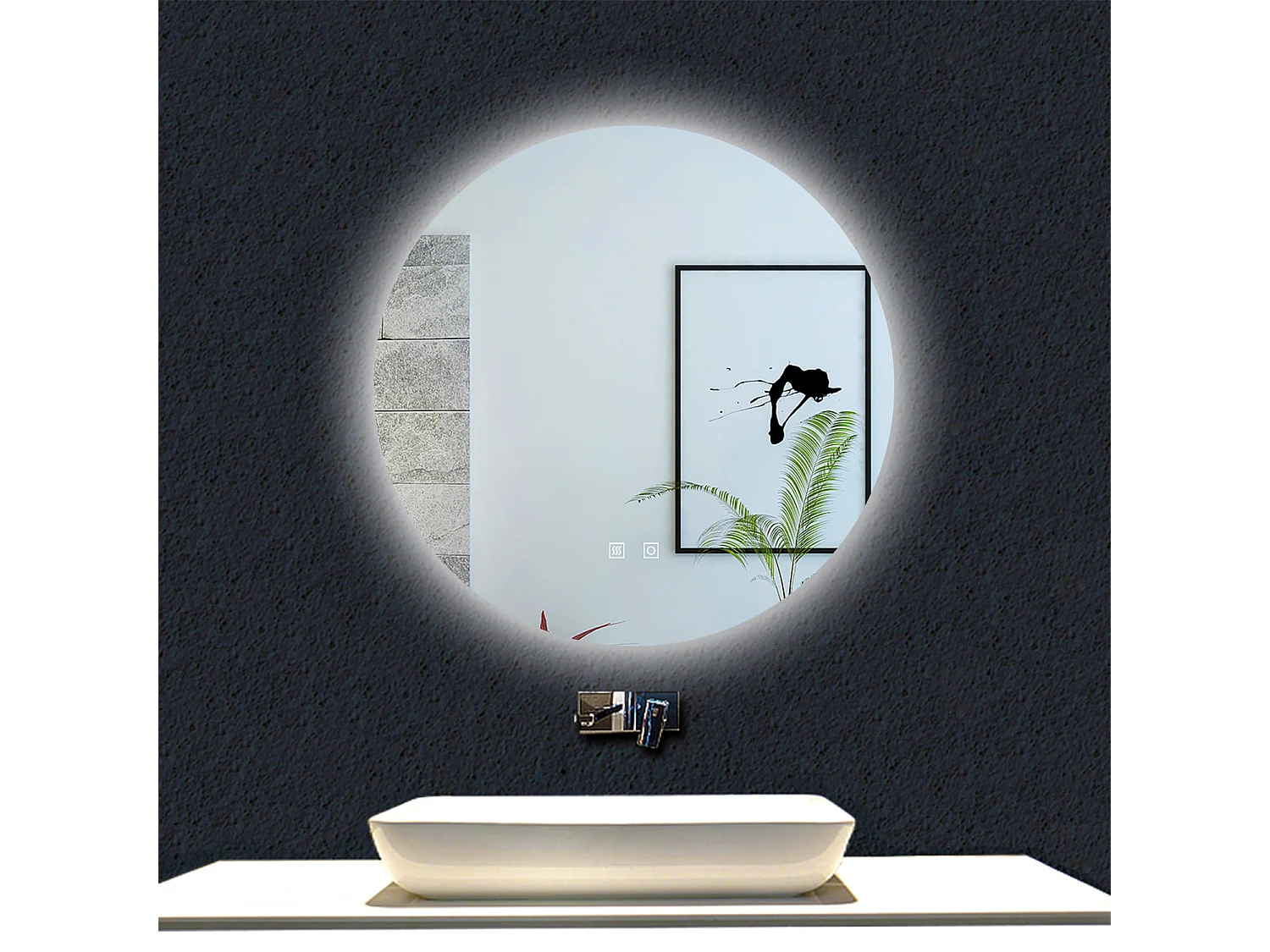 AICA espejo 80 x 80 cm,rectangular,con función antivaho,con luz de 3 colores,brillo ajustable,función de memoria agapada