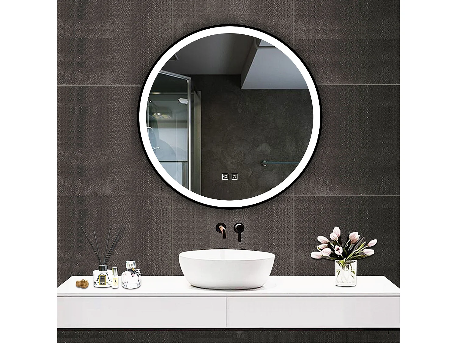 AICA espejo 60 x 60 cm, rendondo,con función antivaho,con luz de 3 colores,brillo ajustable,función de memoria agapada